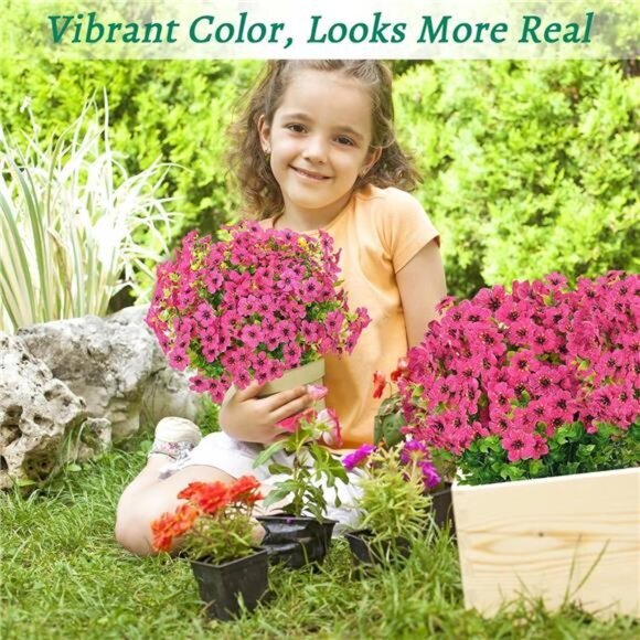 Flowers for Outdoors, 9 Bundles Artificial‎ Plants & Flowers Outdoor, (Rose Red) - Picture 4 of 7